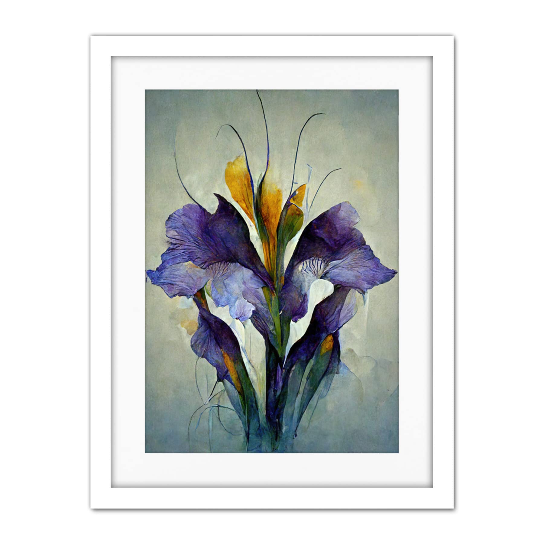 Doppelganger33 LTD Iris Bouquet Modern Watercolour Artwork Framed Wall Art Print 18X24 Inch