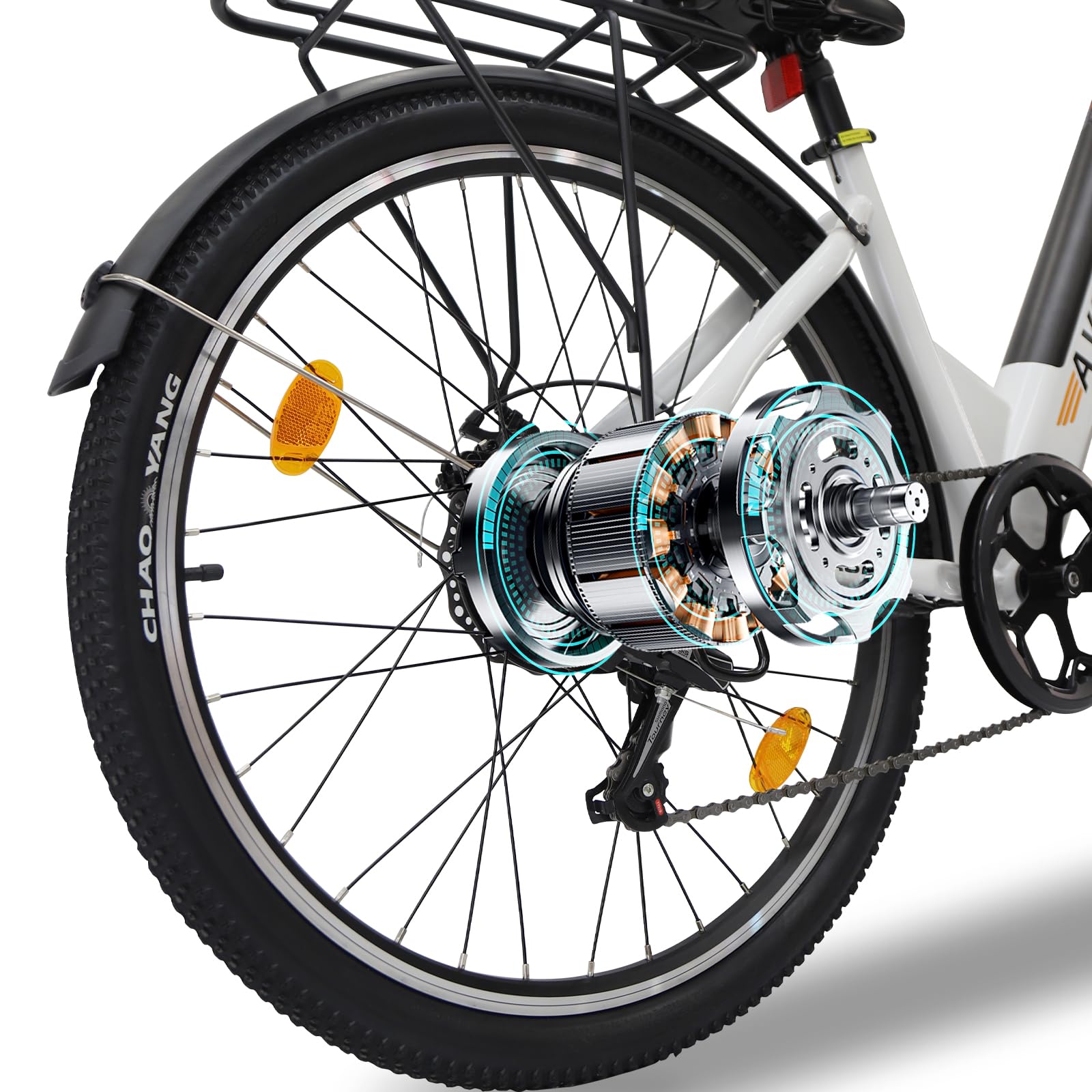 VDL Vélo électrique pour femme - 26" - Batterie 36 V 12,8 Ah - Moteur puissant - Shimano 7 vitesses - Freins à disque - LED - 26 x 1,95 - Blanc