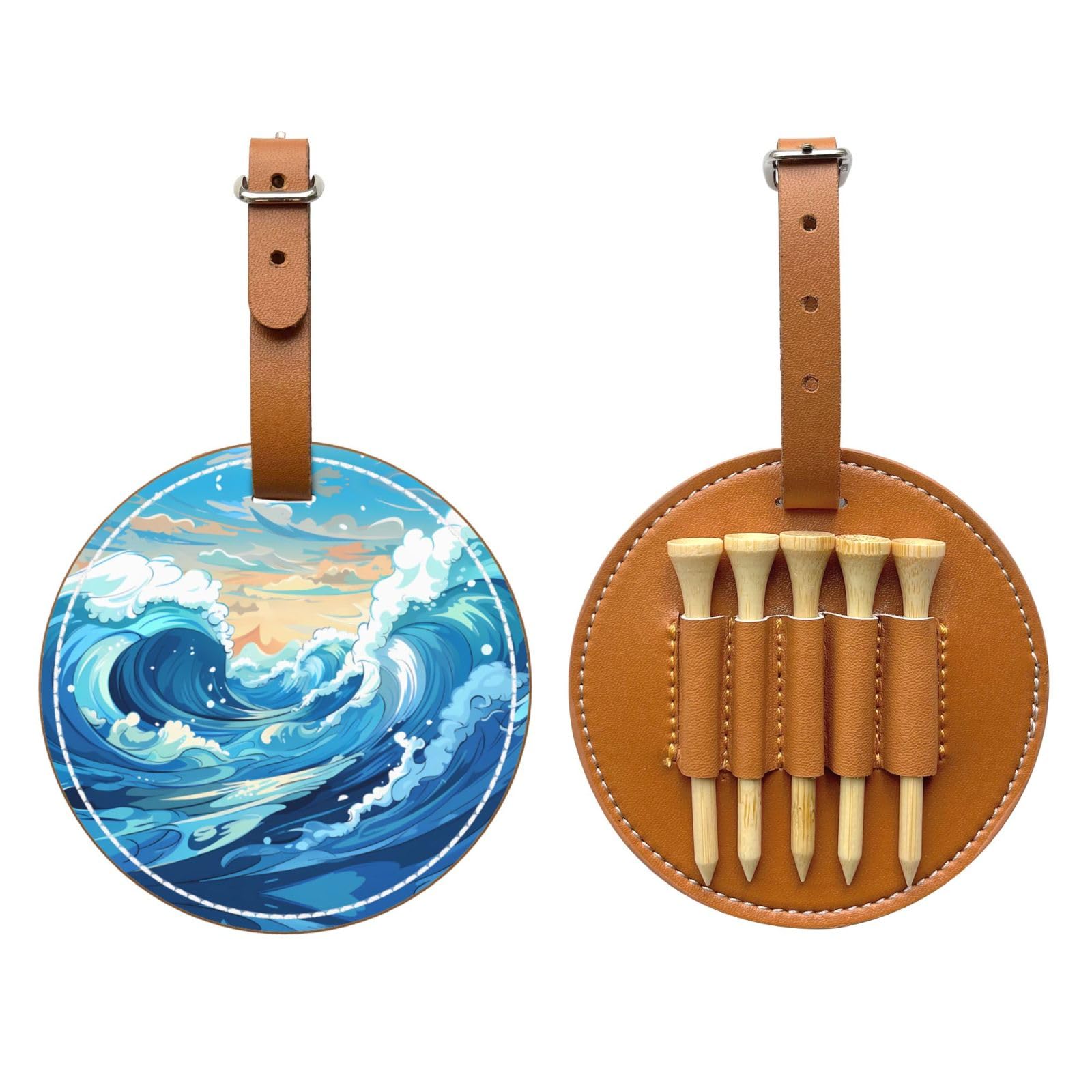 Cartoon Blue Waves Brown Golf tee Storage Bag - Durable and wear-Resistant Golf Accessories