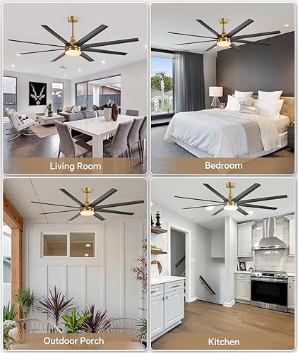 Miniatura 8 de Ventilador de techo de 72 pulgadas con luz y control remoto, 8 aspas reversibles, motor de CC silencioso, 6 velocidades, función de temporizador,