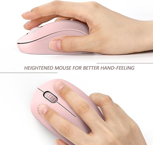 Miniatura 5 de Seenda - Mouse inalámbrico rosa silencioso de 2.4 G, con receptor USB, ratones de computadora portátil para PC, tableta, laptop, portátil con