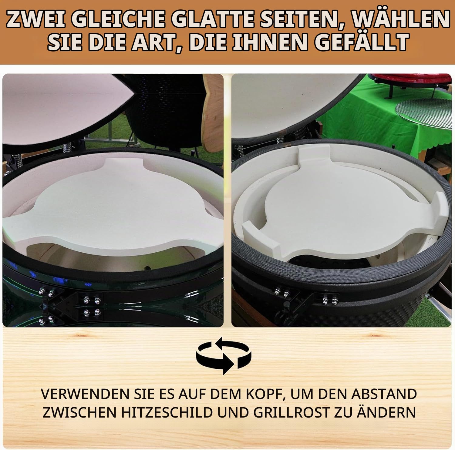 18.3'' Pizzastein & Heat Deflector für Kamado Zubehör – Extra Dicker Keramik Conveggtor mit 3 Beinen, Grill Deflektorstein & Backstein für Pizza, Brot & BBQ
