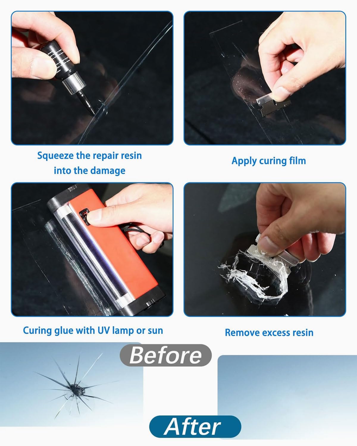 GRETY Kit Riparazione Parabrezza Auto,Kit Riparazione Crepe Vetro,Liquido per Riparazione Vetri Auto,Colla per la Riparazione Vetri Auto,Colla per la Riparazione del Parabrezza Auto