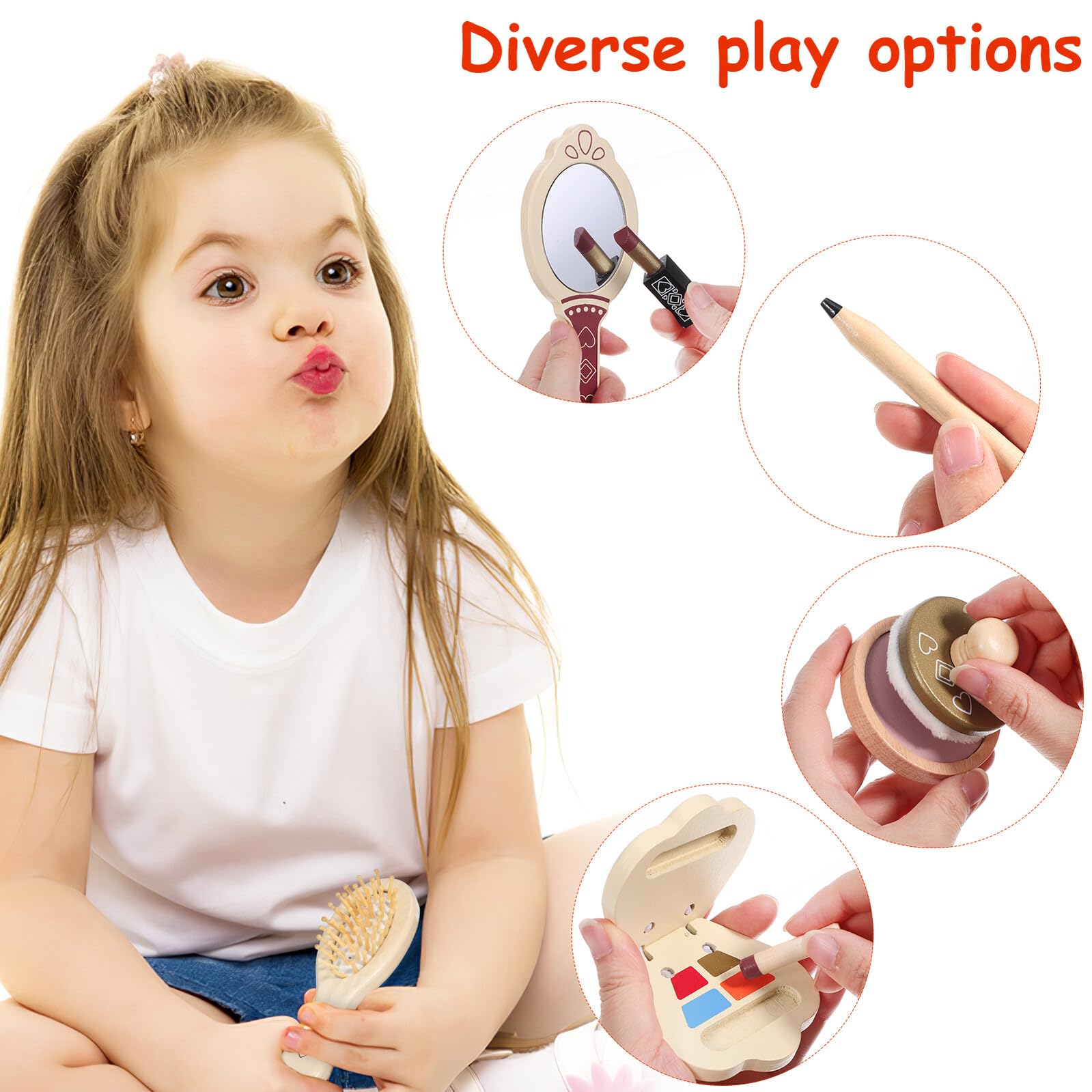 Kit Trucco in Legno per Bimbi, Cosmetici Giocattolo per Travestimenti, Decorazioni Scuola, Lavorazione Fine, Gioco Creativo per Compleanno