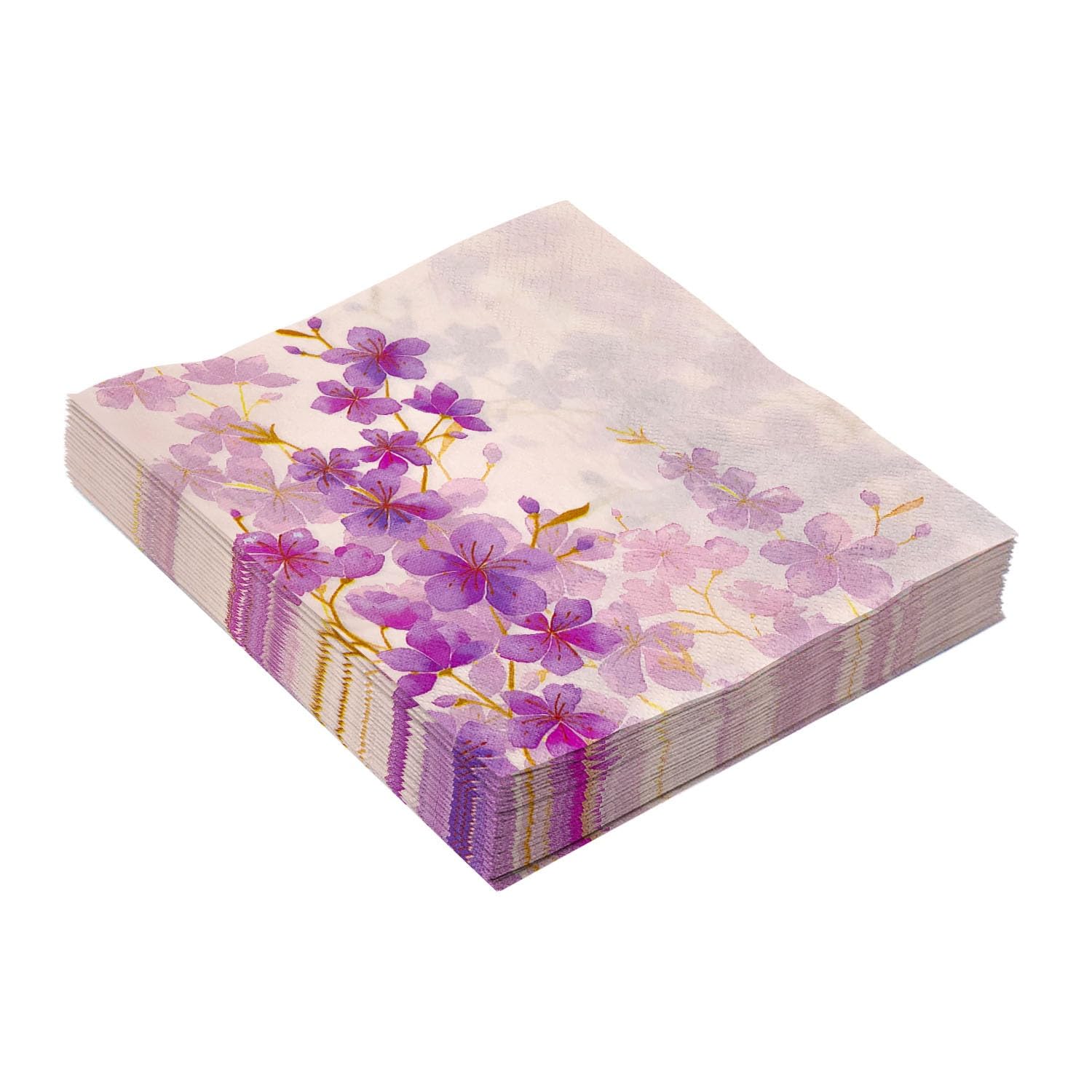 Servilletas Papel Flor Dorada Púrpura Desechables Servilletas Decoupage Cocktail Cumpleaños 2 Capas Toilet Papel Higienico Decoración de Mesa para Bodas,Fiesta en el Jardín 30 Paquetes(33x33cm）
