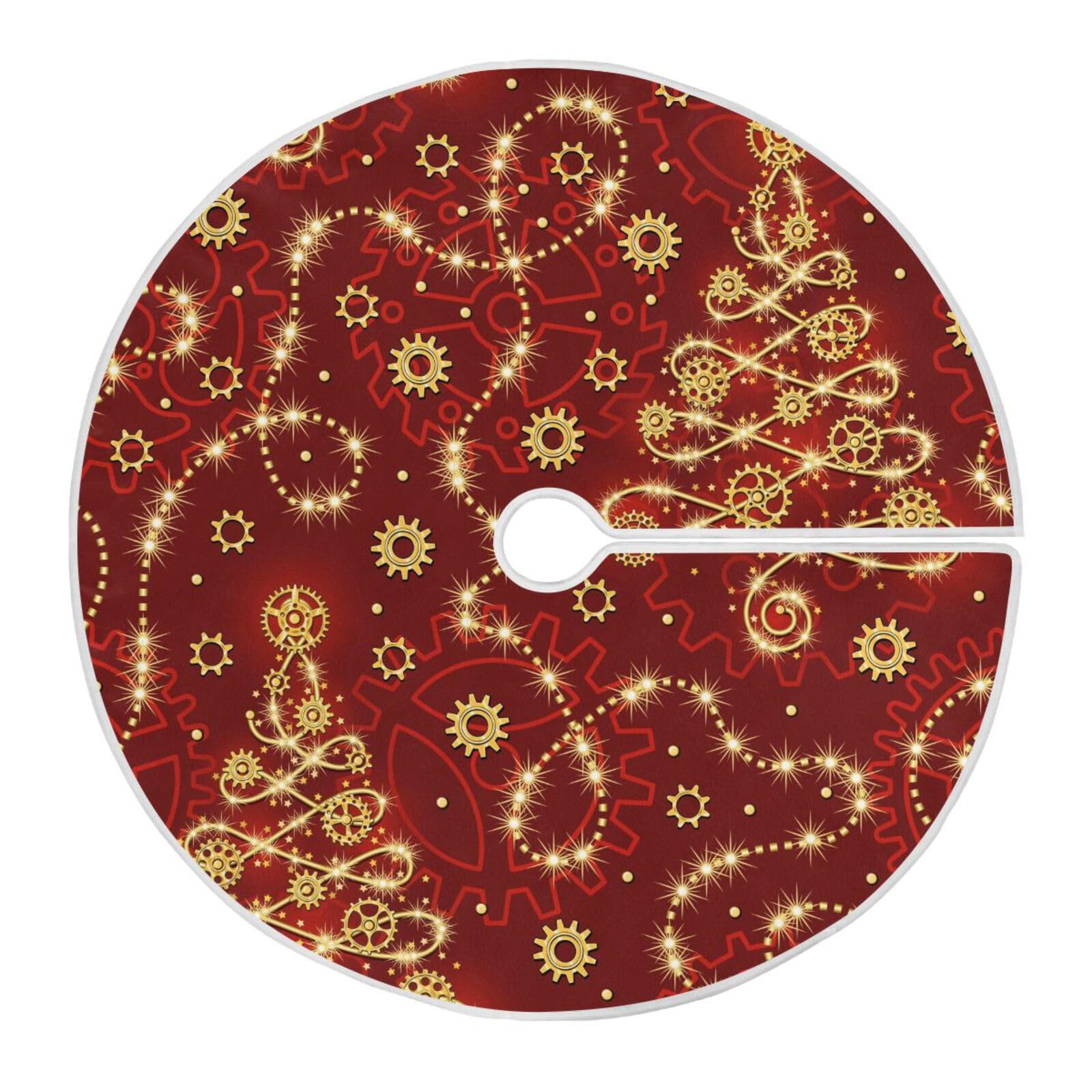 Christmas Tree Skirt Golden Tree Snowflakes Red Xmas Tree Skirt — image 1