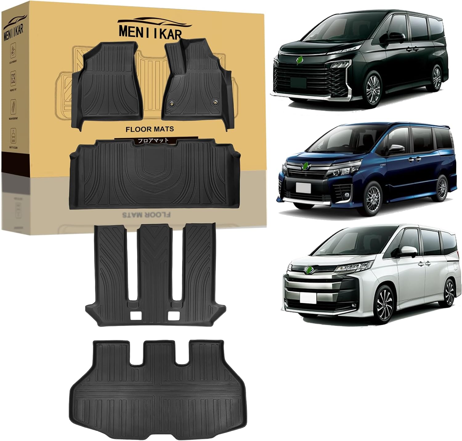 MENIIKAR 新型VOXY/NOAH 90系専用 TPE素材フロアマット+トランクマット, 7人乗り車用,, 防水加工, 滑り止