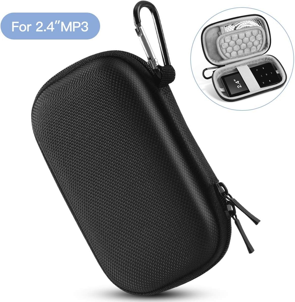 AGPTEK MP3 MP4 Player Case for 2.4 inch MP3 Player, for Gracioso/for ChenFec/for Safuciiv/for RUIZU/for Aiworth and Other MP3 Players Under 2.4 inch, Portable Case with Metal Carabiner Clip