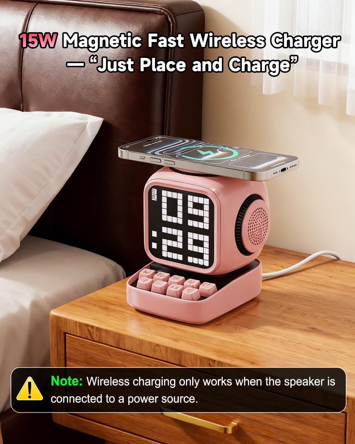 Retro Robot 5-in-1 Bluetooth Speaker: 15W Wireless Charger, Pixel LED Screen, 10W Stereo Sound & 15 White Noise, Alarm Clock, Cute Portable Wireless Speaker for Bedroom Desk Office, Birthday Gifts 8 71Ss6ymw2eL. AC SL1500