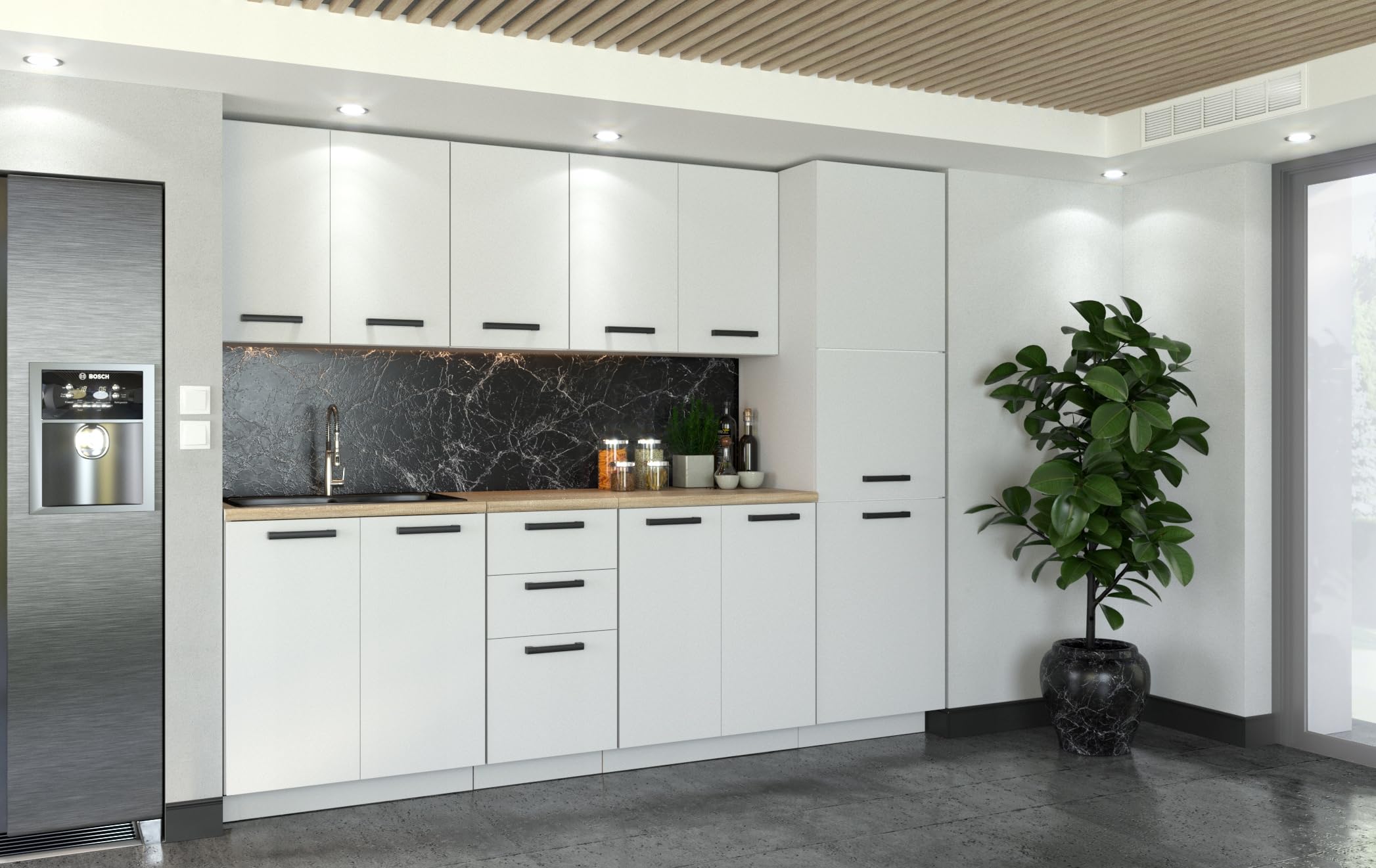 Szafka kuchenna dolna wysoka, 210x60x58 cm kolor Dąb Wotan, Modulowa do zestawów, z płyty laminowanej, Słupek kuchenny gospodarczy, mebel kuchenny pod zabudowe, moduł kuchenny