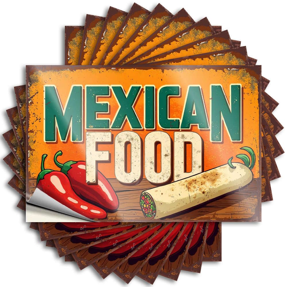 Mexican Food with Peppers and Burrito. Bookish Decal | Retro Room Decor Waterproof Vinyl Water Boss Removable Decal Peel Stick(6X9CM)