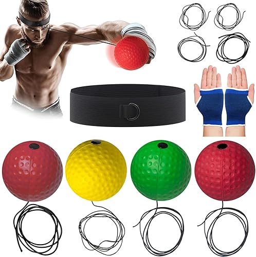 Boxing Reflex Ball, 4 Reflex Balls Plus 2 Adjustable Headbands, Perfect for Reaction, Agility, Punching Speed, Fighting Skill and Hand-Eye Coordination Training