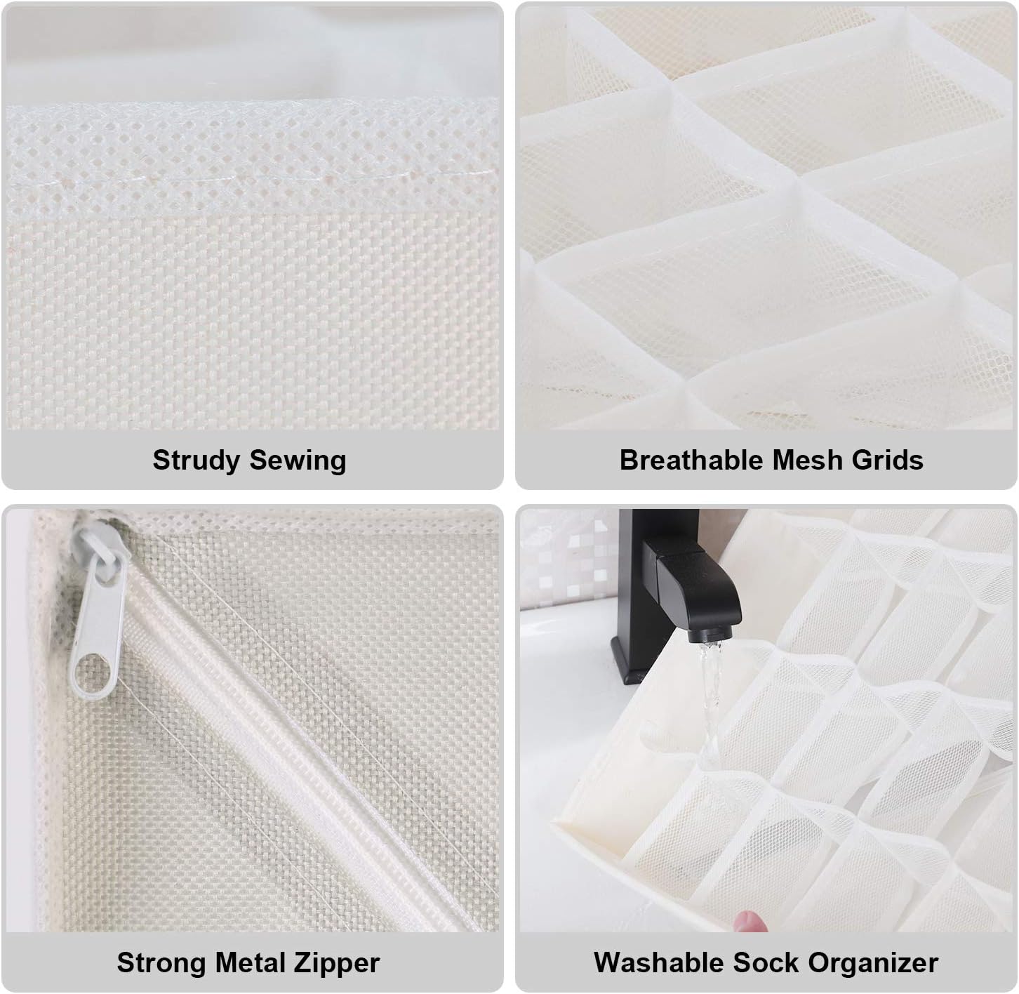 Wanapure 2 Pack Collapsible Sock Organizer Drawer Divider, 20 Cell Closet Cabinet Drawer Dividers, Foldable Storage Boxes Bins Case for Storing Socks, Lingeries, Stockings, Underwear (Beige)