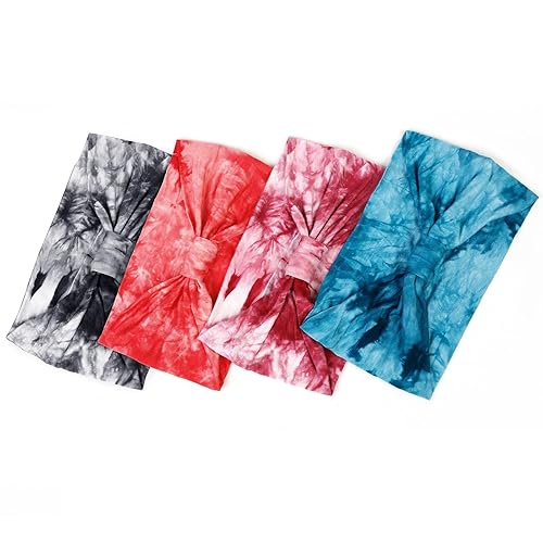 Miniatura 7 de Huachi Diademas de teñido anudado para mujer, paquete de 4 diademas anchas en estilo bohemio, bandas antideslizantes para entrenamiento, yoga,