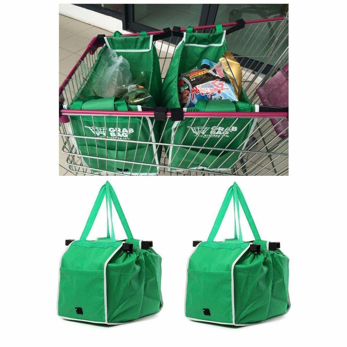 PACK OF 2 Supermarket Shopping Trolley Foldable Reusable Grocery Grab Clips Bag