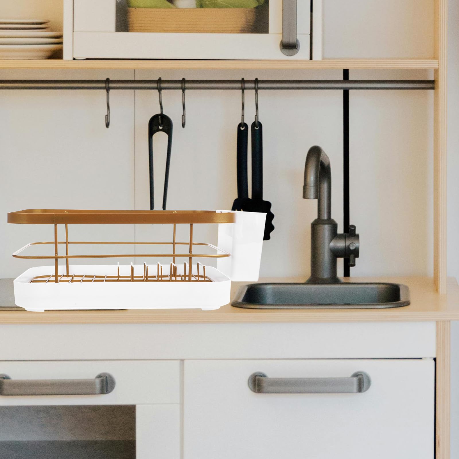 VILLCASE Platos Fácil de Limpiar para Cocina Acero al Carbono Dorado y Pp Escurridor Soporte para Platos y Cuencos Gran Capacidad Diseño Moderno