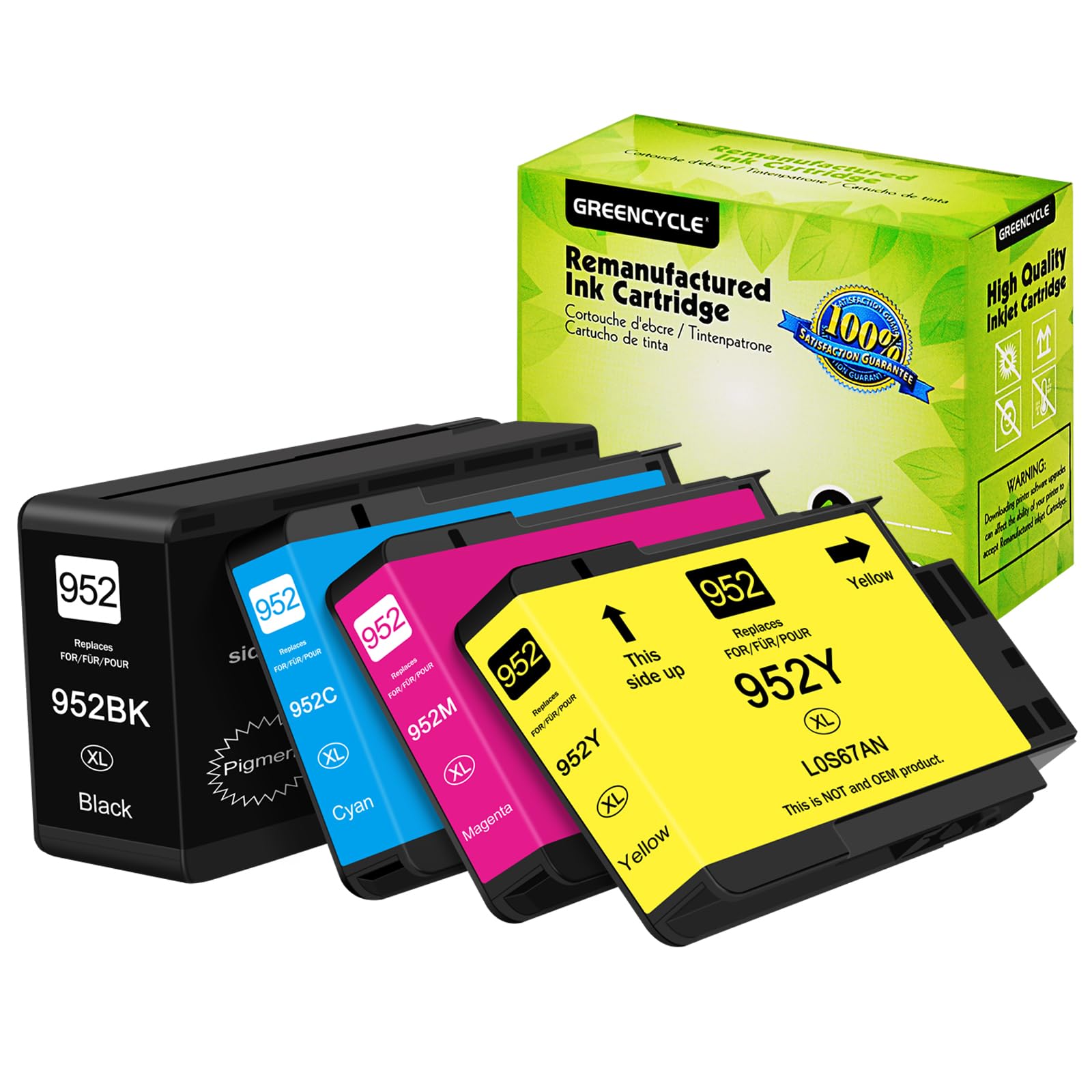 greencycle952xl Ink Cartridges Combo Pack Replacement for HP 952 XL Compatible with OfficeJet Pro 8710 8720 8740 7740 8210 Printer (1 Black 1 Cyan 1 Magenta 1 Yellow)