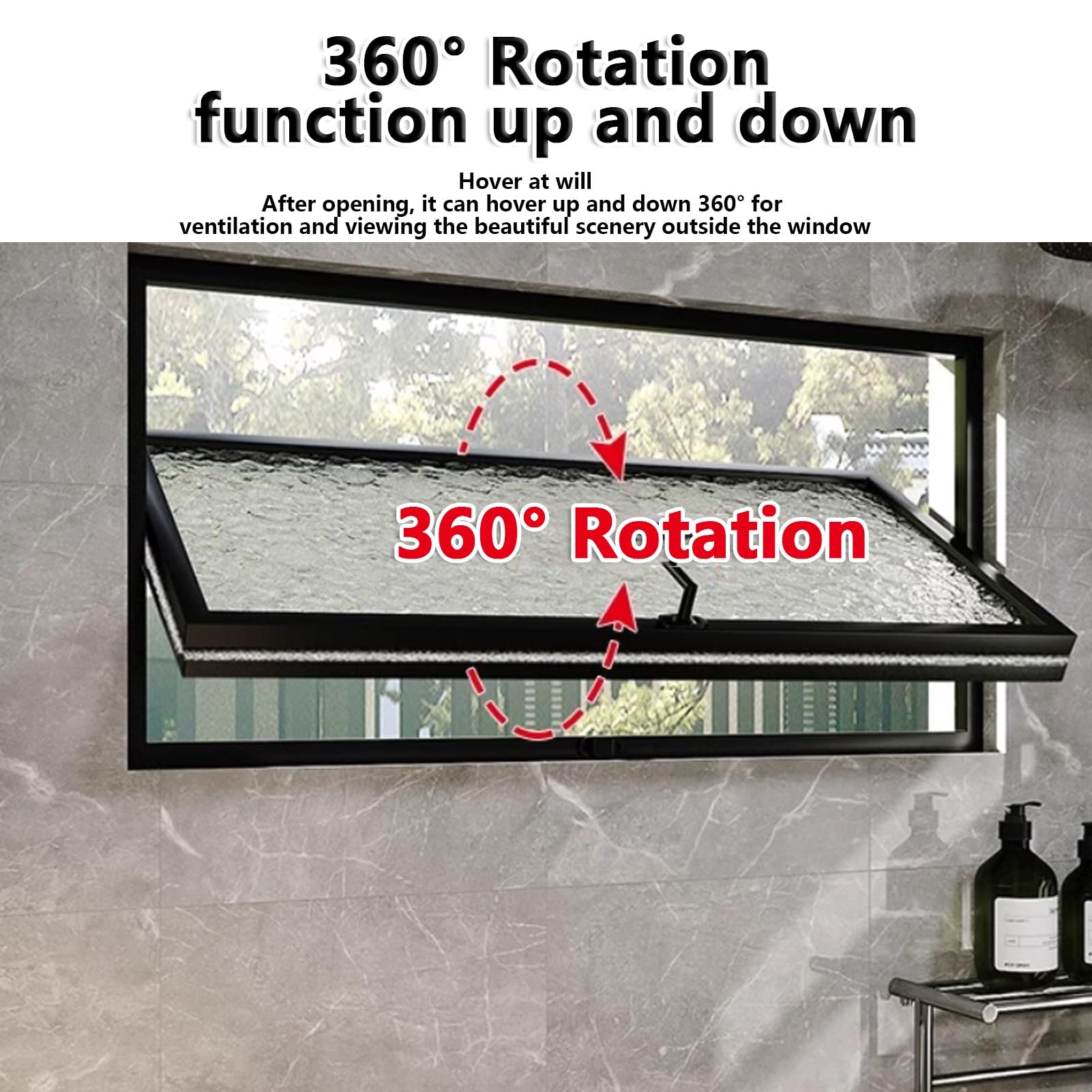 Ventana de sótano de aluminio giratoria de 360°, diseño de fácil manejo para ventilación de baño y cocina, marco de repuesto de 32 x 14 pulgadas en color blanco