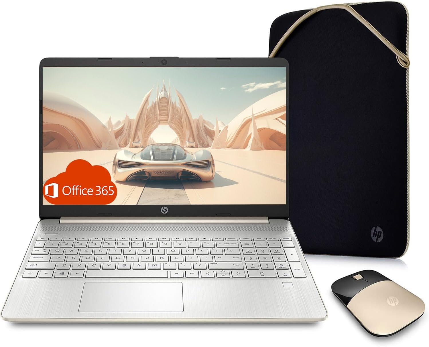 HP 15.6" Everyday Laptop, AMD Efficient Dual-Core Processor, 8GB RAM, 128GB SSD, USB-C, SD Card Reader, HDMI, Wi-Fi & Bluetooth, Long Battery Life, Windows 11 with 1 Year Microsoft 365, Gold