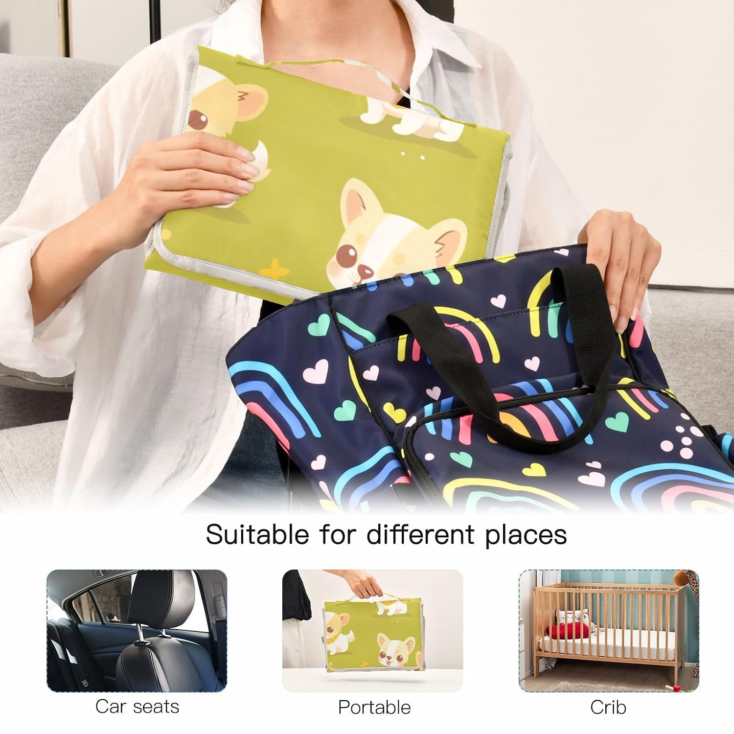 Green Little Flowers Dog Reusable Toddler Changing pad with Tissue Pocket Baby Portable Changing pad for Newborns Girl & Boy cambiadores de pa?ales para Bebes