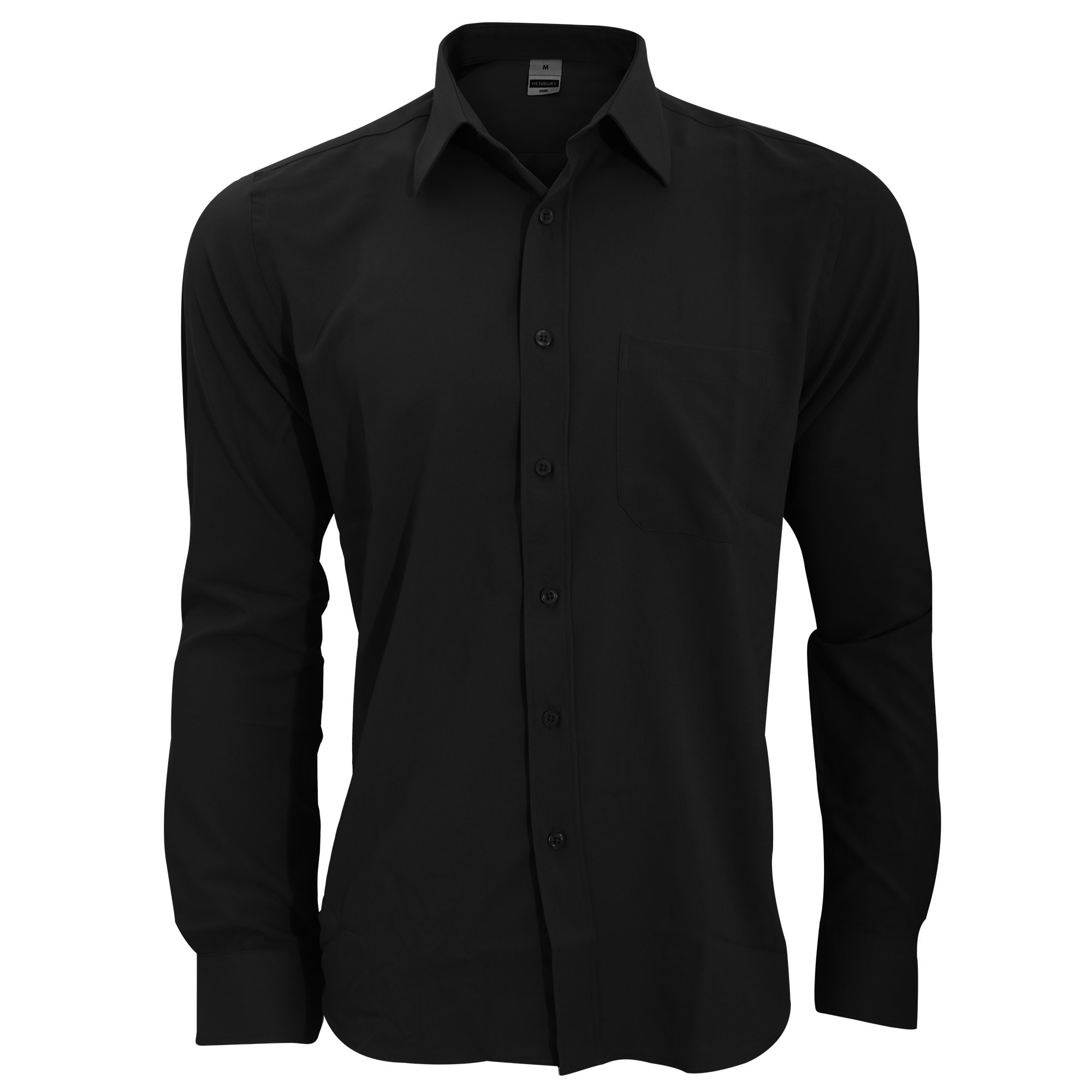 Henbury - Camisa Transpirable para Trabajar de Manga Larga accion Anti-Bacterial Hombre/Caballero - Trabajo/Fiesta/Verano (Grande (L)) (Negro)
