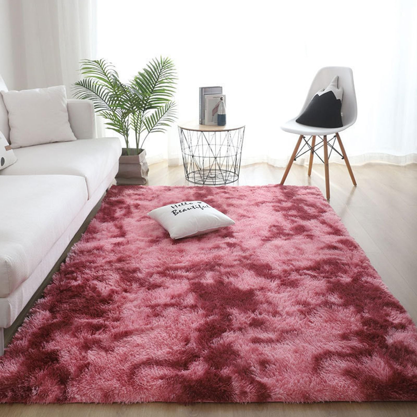 Miękki i puszysty dywan 130 x 250 cm nowoczesny, zmywalny, antypoślizgowy, do sypialni, miękki dywan z długim włosiem miękki dywan nowoczesne miękkie dywany, Weinrot