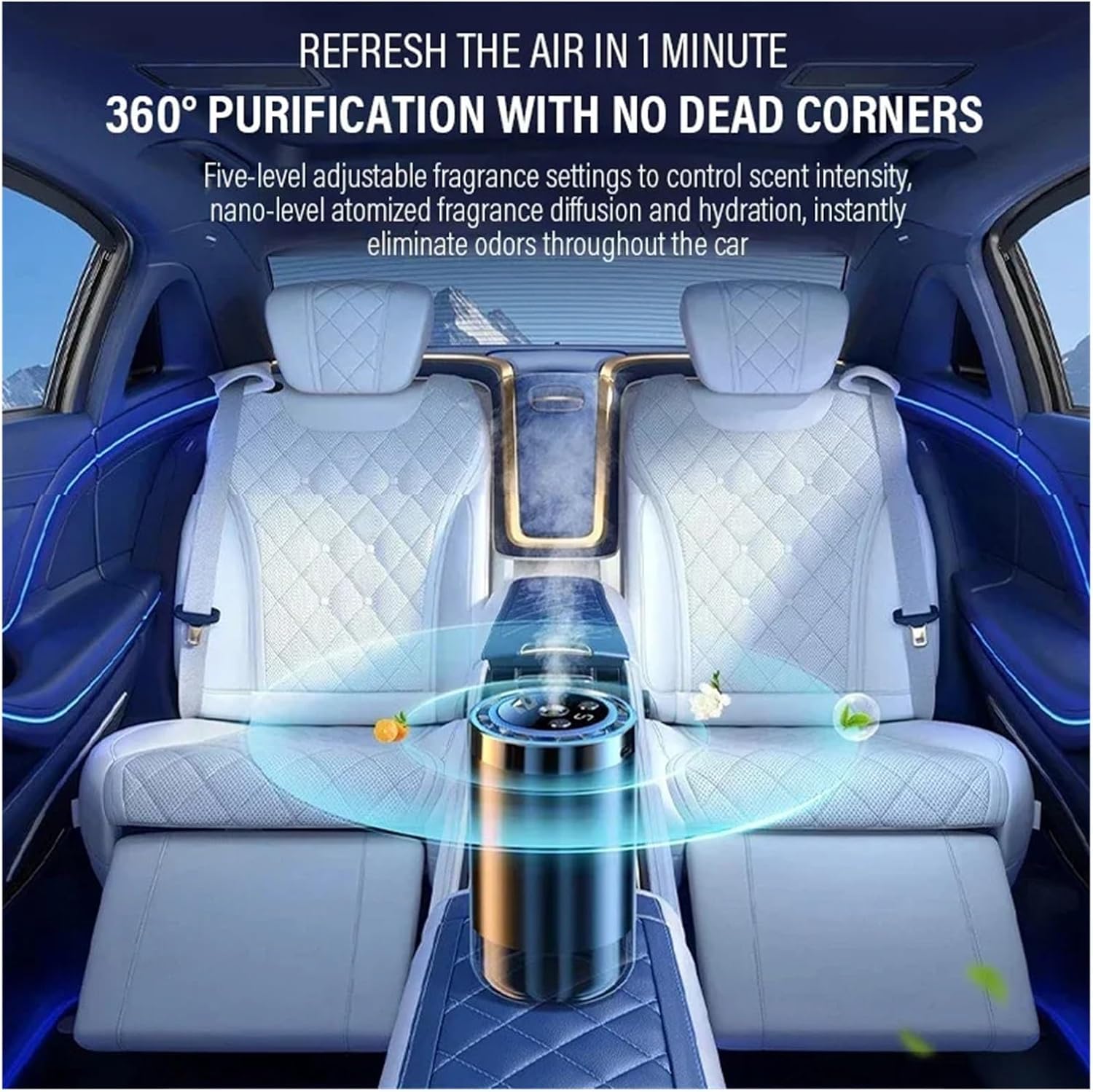 5 Modes Car Air Freshener - Electric Aroma Diffuser for Car Air Vent - Essential Oil Mist Humidifier & Aromatherapy Fragrance Diffuser(Aluminum-Osmanthus)