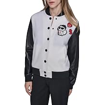 KARL LAGERFELD Womens Long Sleeve Varsity Logo Patches Jacket