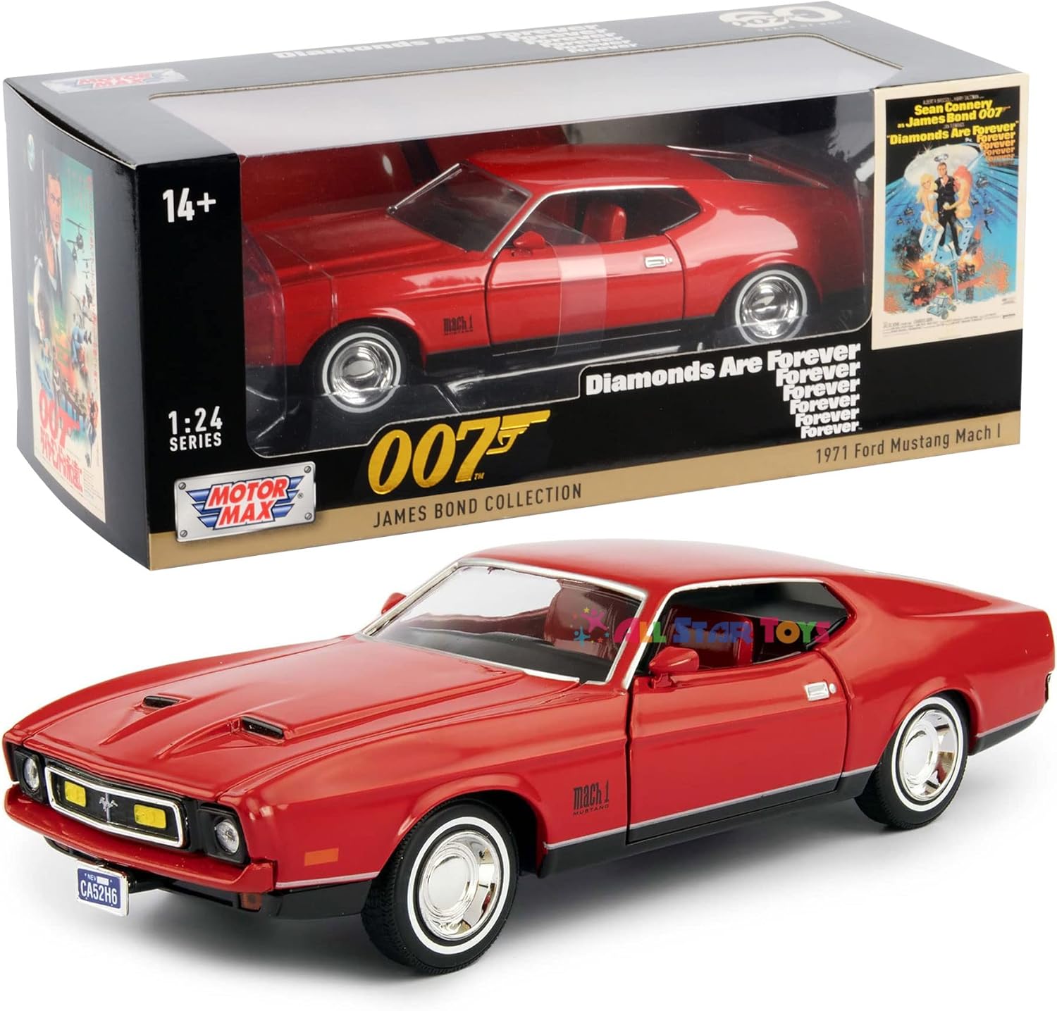 JAMES BOND 1971 FORD MUSTANG MACH 1 1/24 MODEL CAR "DIAMONDS ARE FOREVER" EDITION BY MOTORMAX 79851