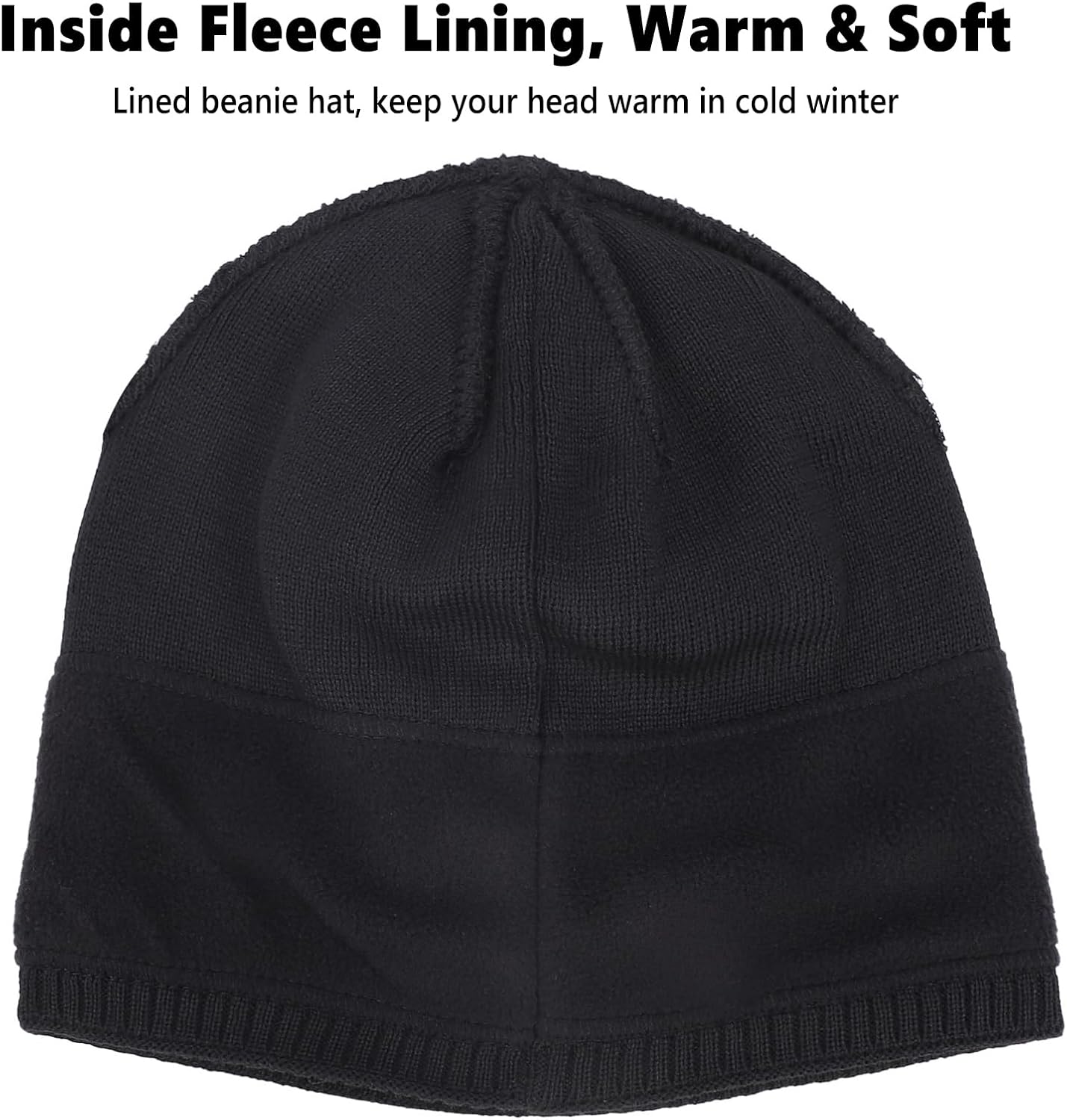 Oversize XXL Beanie Hat for Big Heads 23.6"-25.6", Large Winter Knit Hats Ribbed Stocking Hat Ski Skull Cap - Image 5