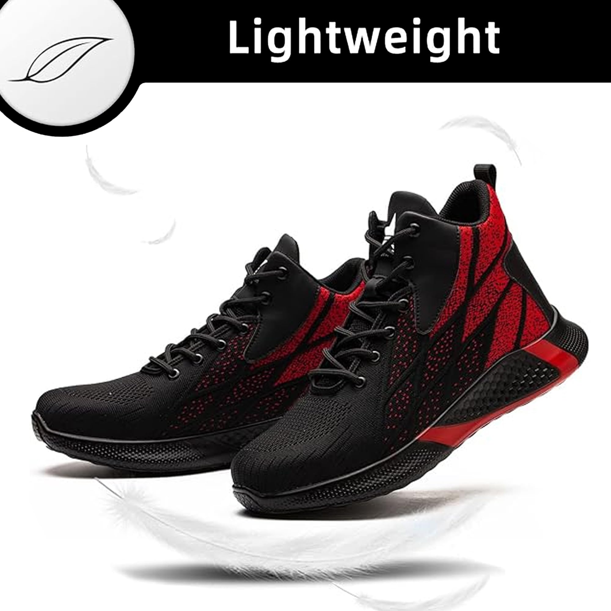 Buty Robocze Męskie Damskie Lekkie Wysoka Cholewka Obuwie Ochronne Antypoślizgo Weoddychające Buty Budowlane Komfortowy 8081/Czerwony 46