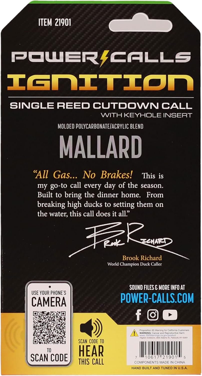 Power Calls Mallard Duck Call | Ignition | Easy-to-Use Single Reed Cutdown Call for Waterfowl Hunting | Open Fields & Competition | Stealth Black | Aggressive Barks & Loud Chatters for Experts