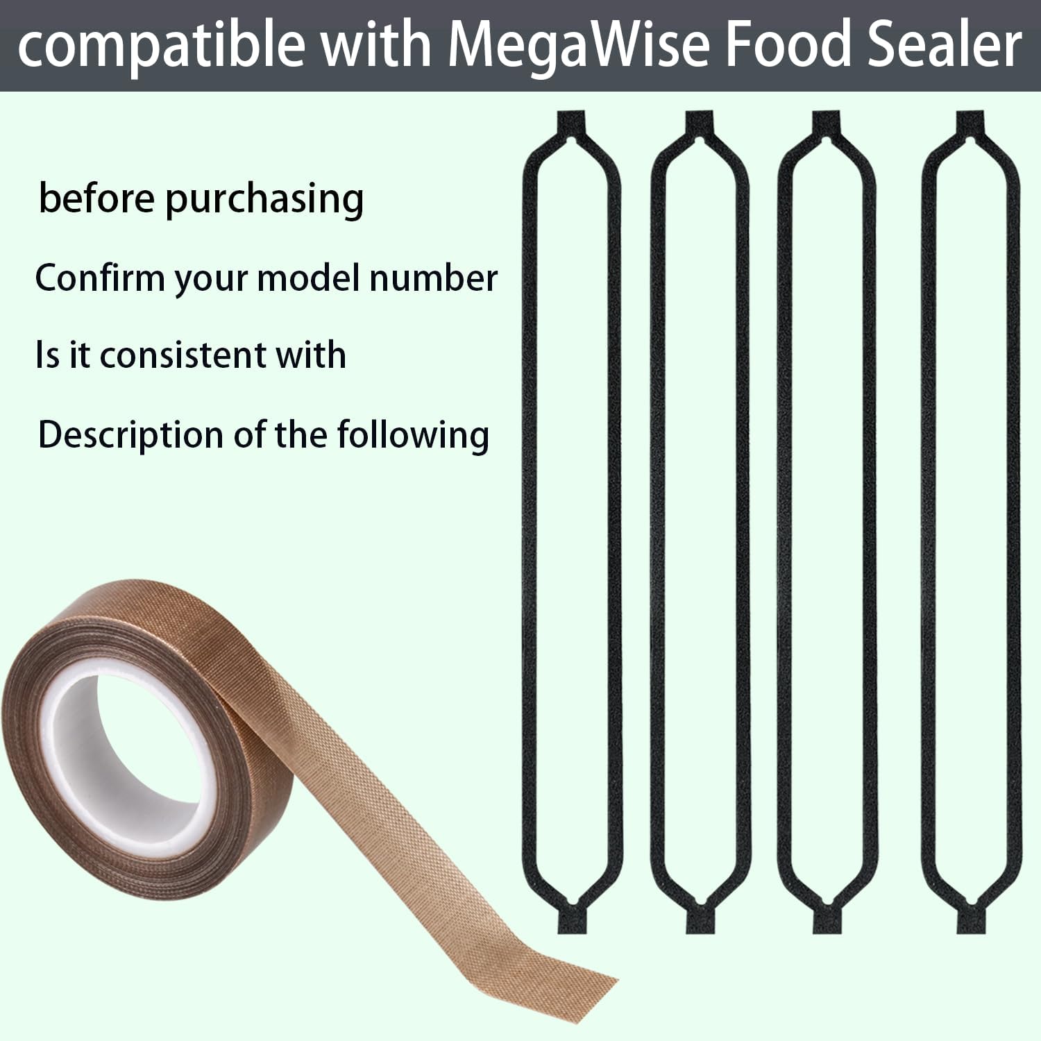 4 Pack Foam Replacement Gaskets for MegaWise Vacuum Sealer, Foam Gasket for MegaWise Food Sealer +Teflon Tape/PTFE Tape 33 Feet，Easy to Install