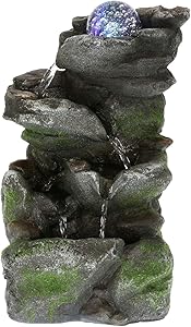 WICHEMI Water Fountains Indoor with Colorful Rolling Ball, Stacked Rocks Waterfall Feature - Quiet and Relaxing Water Sound - Tabletop Relaxion Fountains for Home Office Decor (Style 9)