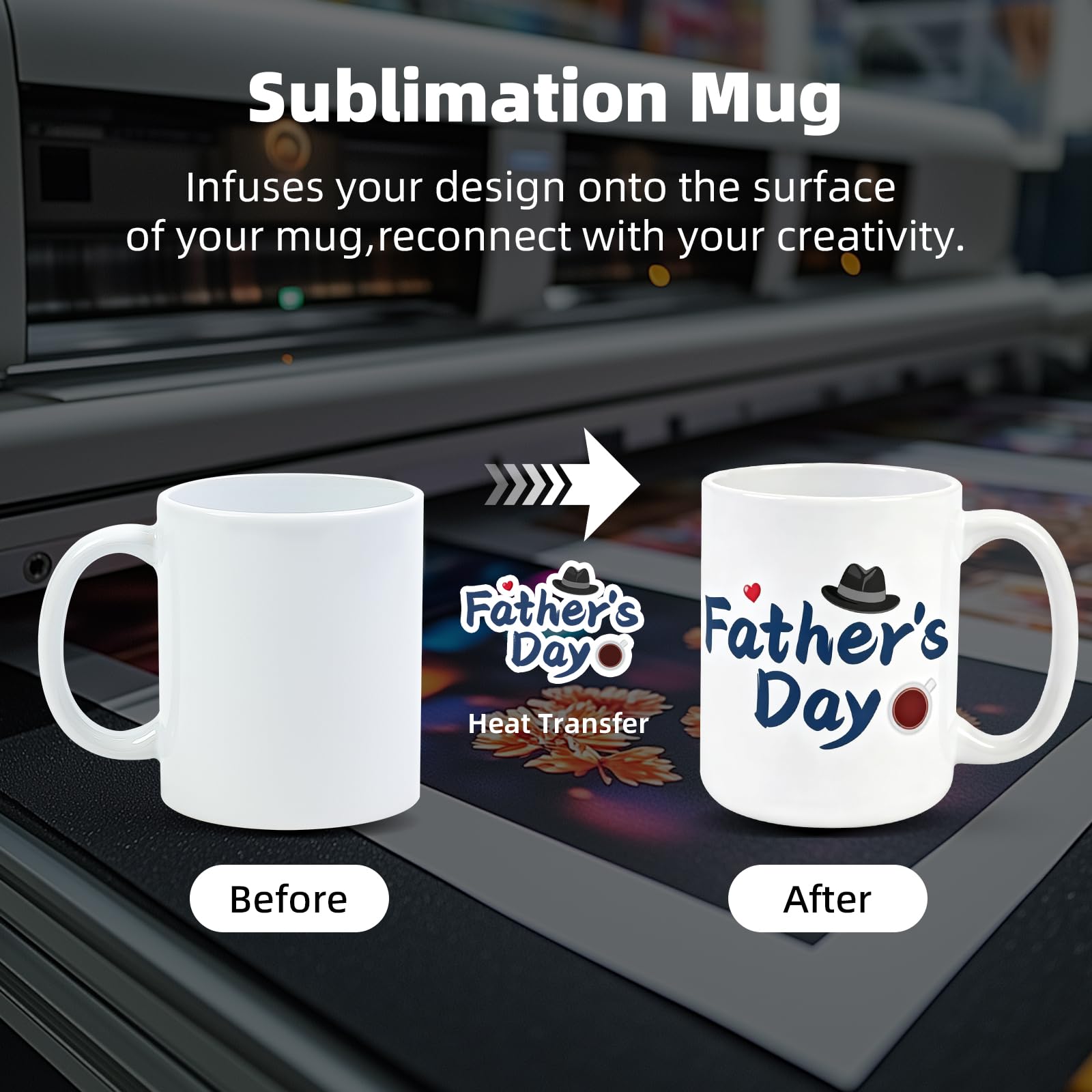 Taza de café por sublimación de cerámica blanca de 11 onzas en caja de regalo blanca, blanca, caja de 36