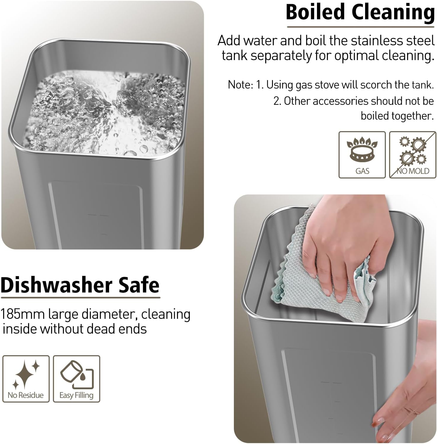 Stainless Steel Humidifier, Cool Mist Humidifiers with Only 3 Parts Easy to Clean, Top Fill Humidifier with 1-9H Timer, 30dB Whisper-Quiet, Filterless for Bedroom Large Baby Room Office