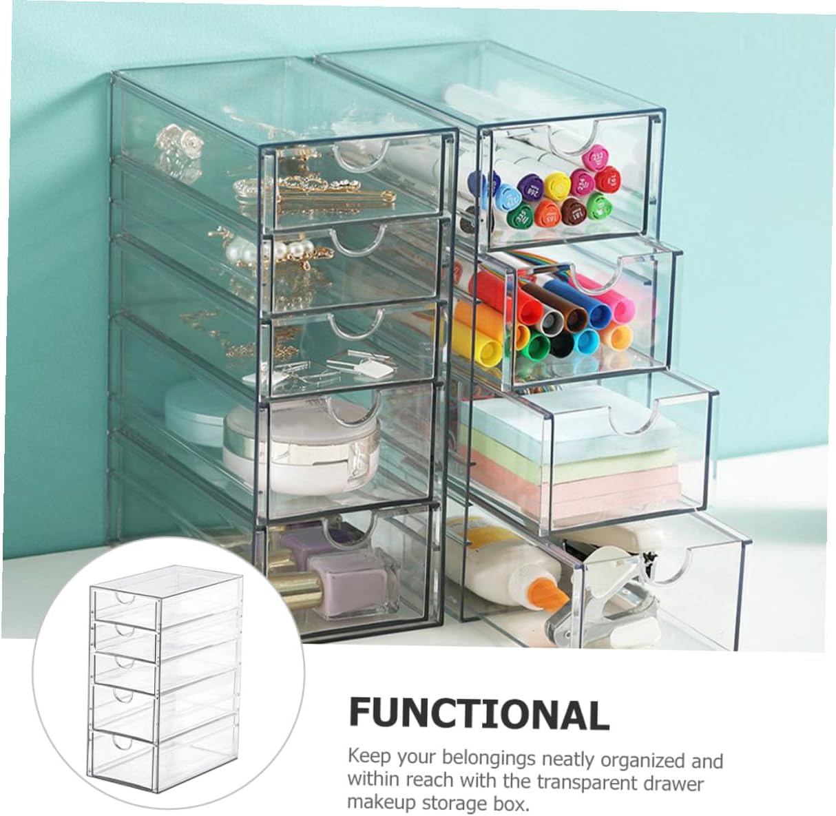 BESPORTBLE Transparent Drawer Storage Organizer Box for Desktop Office and Makeup Multi-compartment Desk Storage Case for Cosmetics Stationery and Trinkets Space-saving and Portable Design