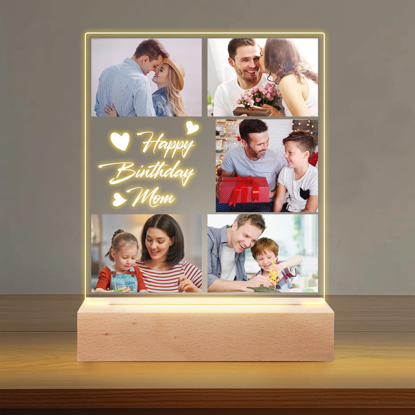Custom Picture Frames with Photos - Custom Wedding Anniversary Birthday Mother Day Father Day Photo Gifts, Personalized Photo Frame with Night Light