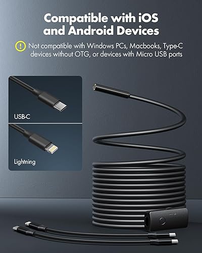 Miniatura 2 de Anykit Cámara endoscopio USB con 8 luces LED ajustables, boroscopio con cámara de serpiente semirrígida, cámara de inspección impermeable IP67