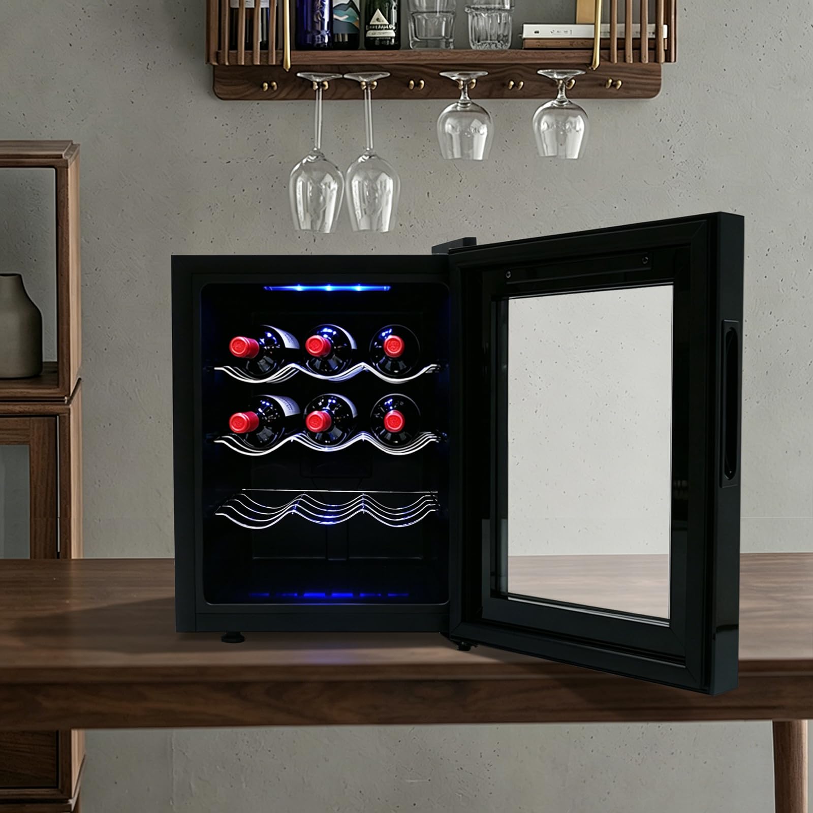 Nevera para vino 32L termoeléctrica 12 botellas acero inoxidable cristal