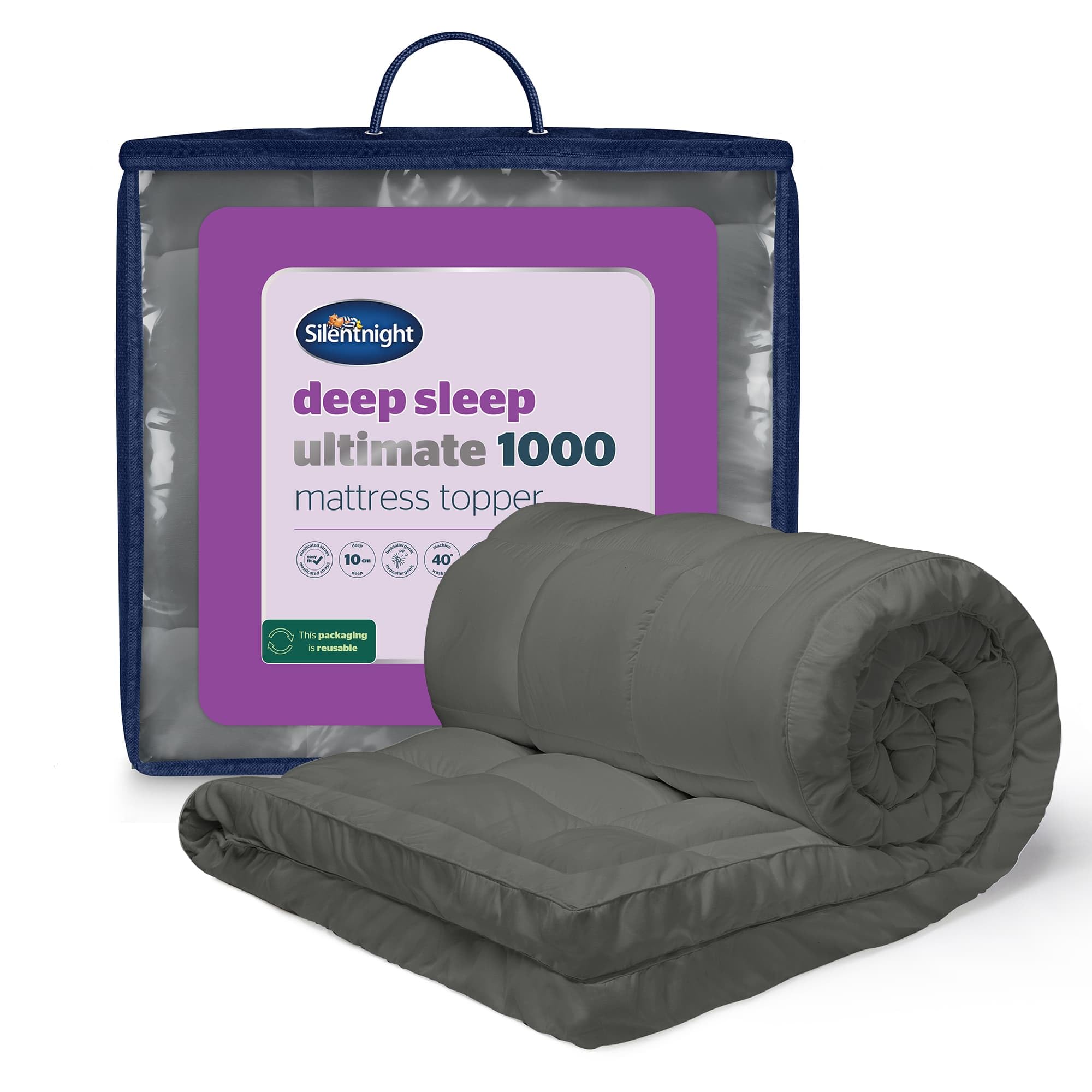 Silentnight Ultimate Deep Sleep Mattress Topper - 10cm Extra Thick Luxury Quilted Soft Bed Pad - Box-Stitched Edge & Fibadown™ Fibres - Hypoallergenic and Machine Washable - Charcoal, Small Double — image 1