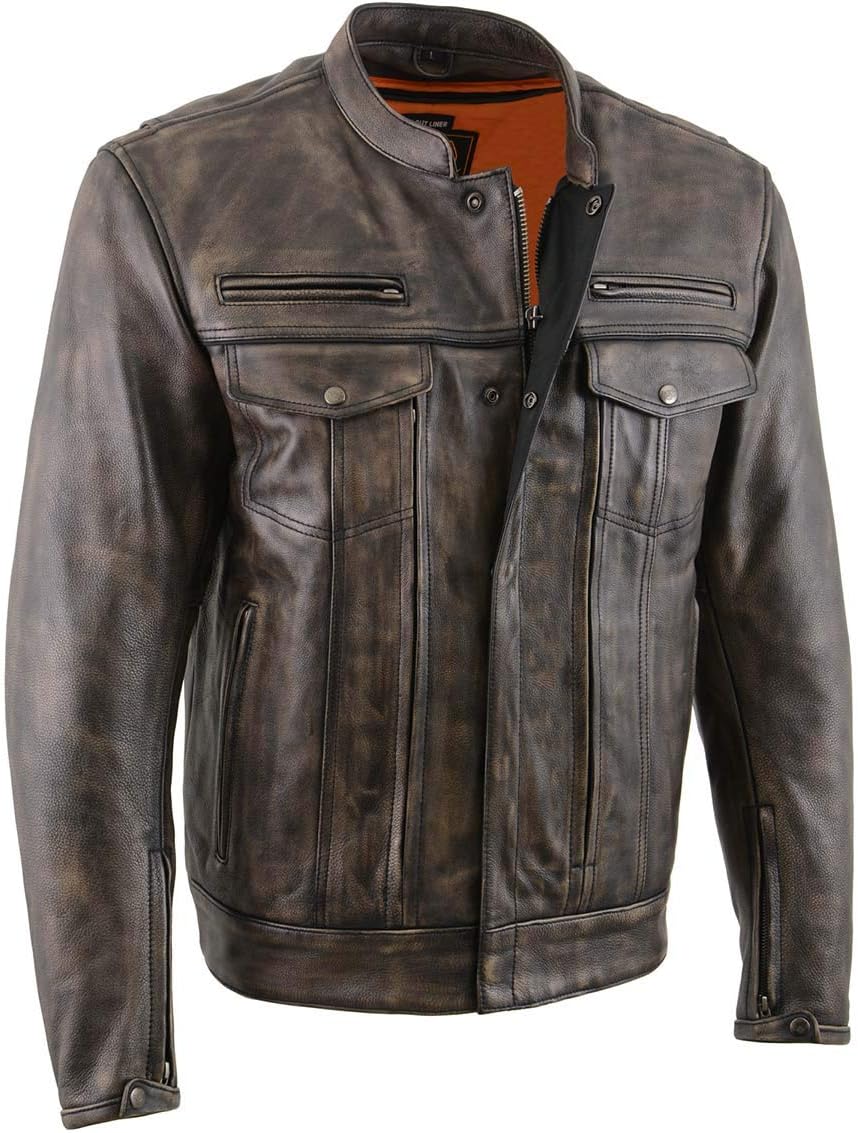 Milwaukee Leather MLM1506 Men's Black Premium Leather Motorcycle Jacket w/Utility Pockets Cool-Tec Leather Treatement