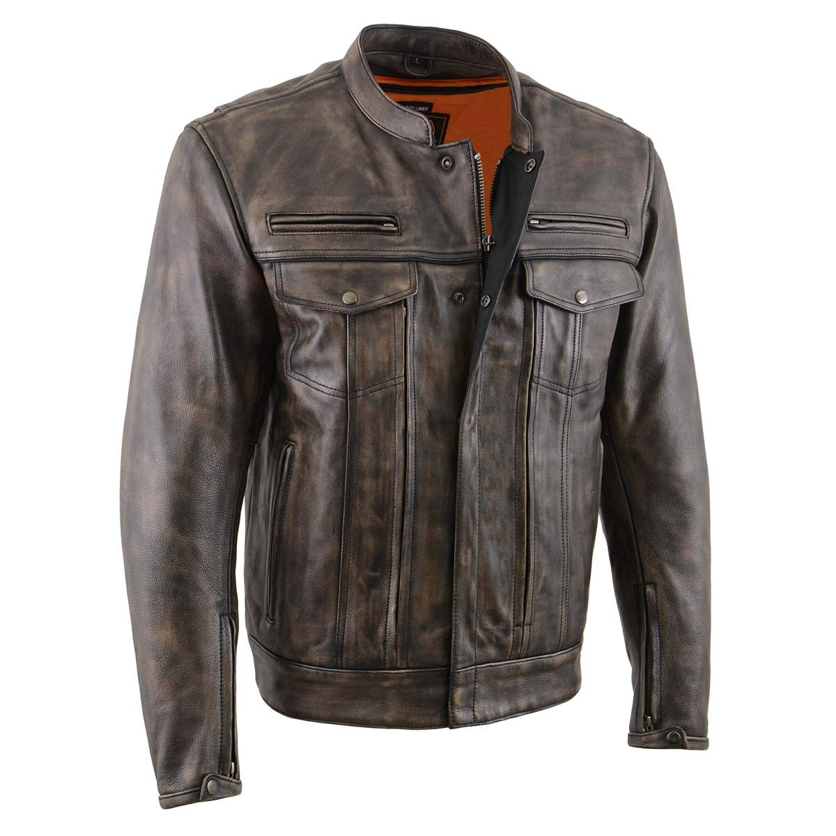 Milwaukee Leather MLM1508 Men's Distressed Brown Premium Leather Motorcycle Rider Jacket - Medium
