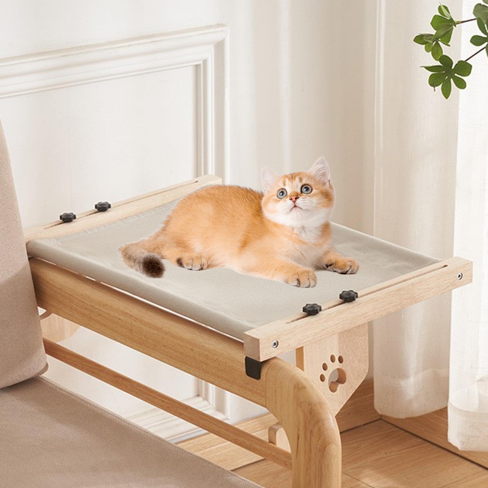 Cama para gatos de barandilla Estructura Resistente Ajustable De Madera Y | Asiento Ventana Gatos Percha Resistente, Asiento Interior, Marco Robusto Para V