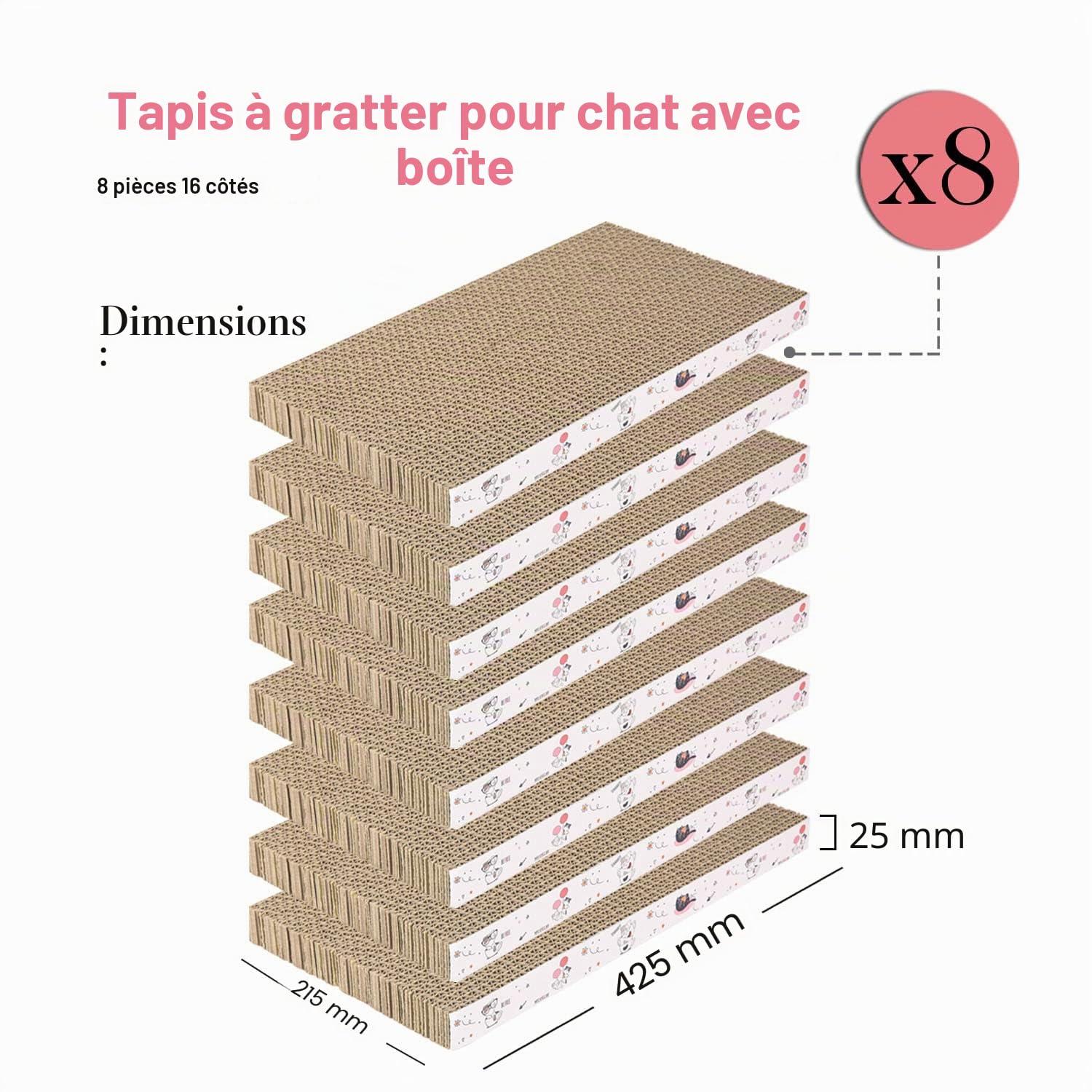 8 en 1 Grattoir pour Chat, Grattoir en Carton, Réversible, Carton Durable et Recyclable, Grattoir Premium, Adapté pour Que Les Chats se Repose, Affûtent Leurs Griffes et Jouent