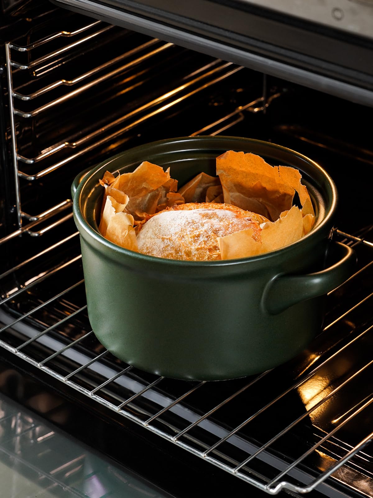 LE TAUCI Horno holandés de cerámica de 3 cuartos para hornear pan, olla holandesa con tapa para pan de masa madre, sartén de cerámica sin revestimiento y no tóxica, uso como olla de sopa y guiso,