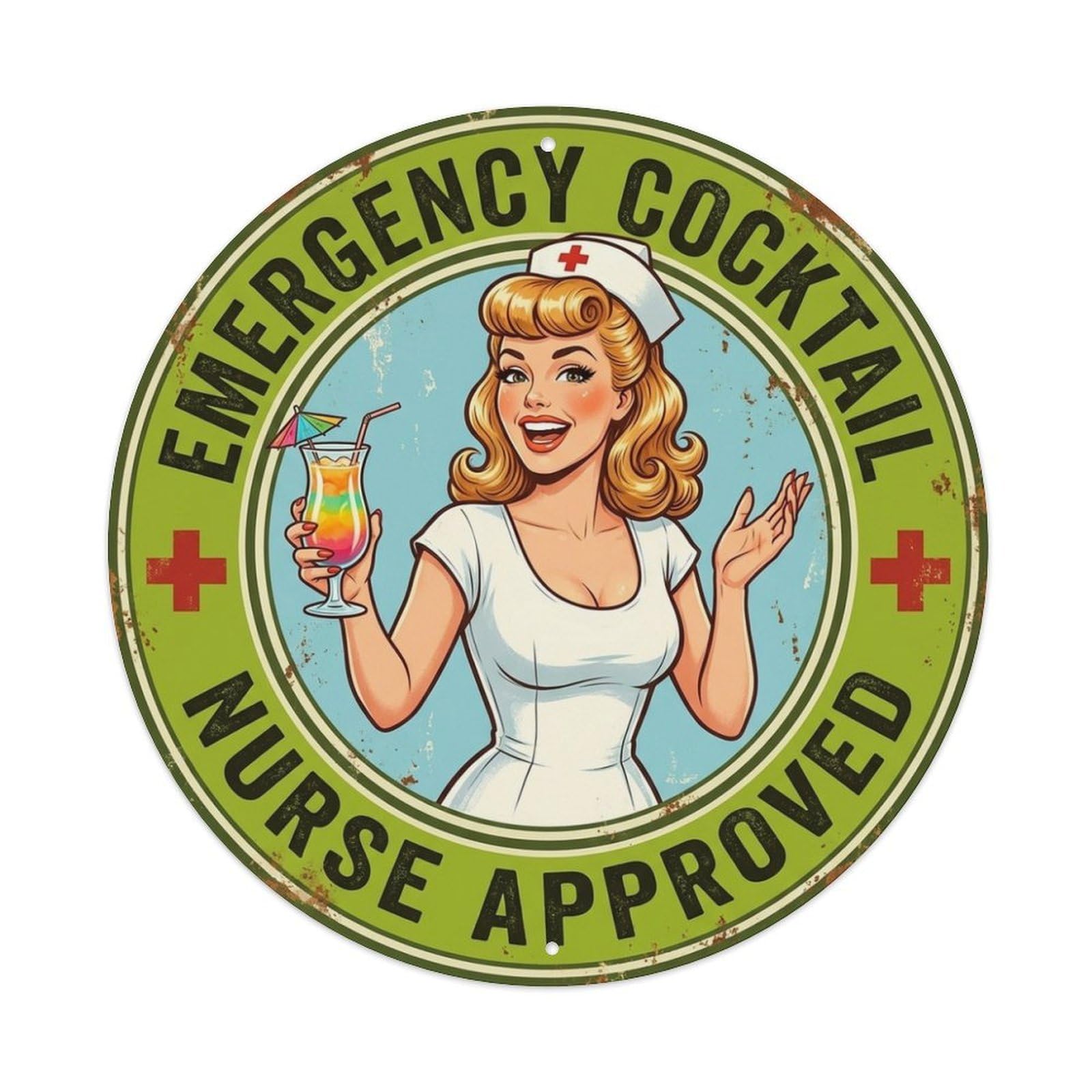 Emergency Cocktail Nurse Approved Citrus Glass Metal Tin Sign