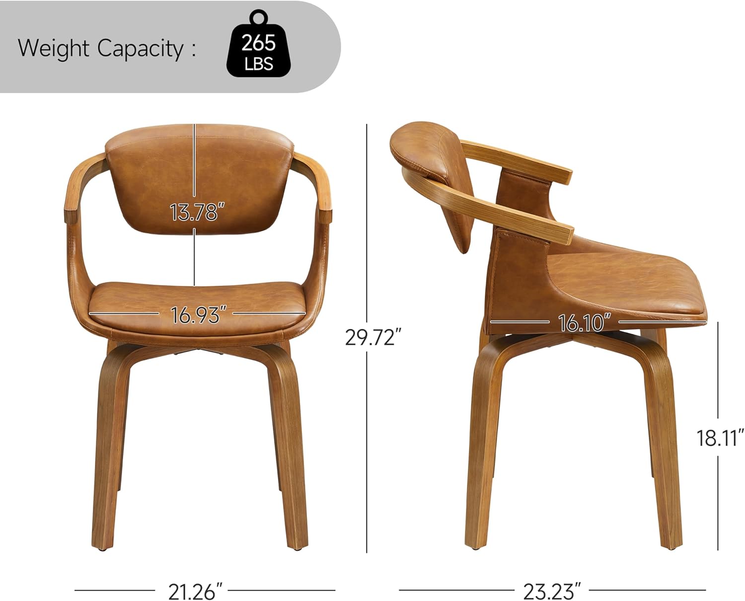 Zouron Swivel Desk Chair No Wheels, Mid Century Modern Office Chair, Faux Leather Dining Chair with Wood Legs, Accent Arm Chair for Living Room Bedroom Home Office, 1Pcs, Matt Brown