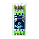Schneider Xpress Fineliner Porous Point Pen, Stick, Medium 0.8 Mm, Assorted Ink Colors, Green Barrel, 3/Pack