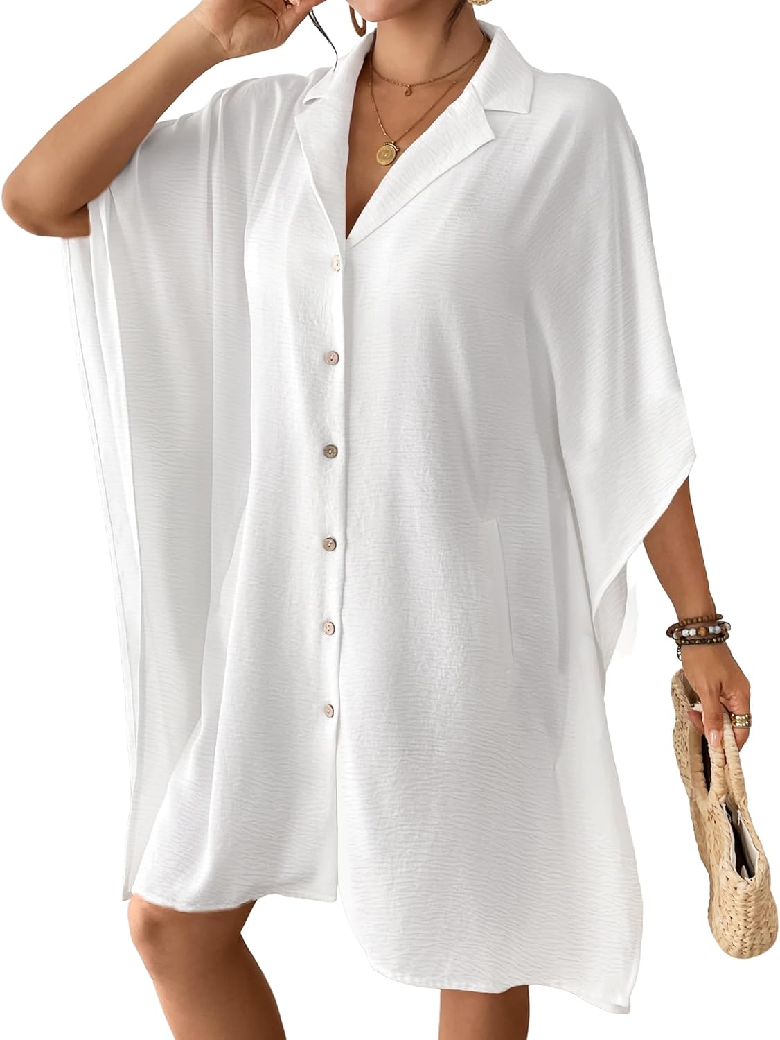 Bsubseach Swimsuit Coverup for Women Lapel Collar Bathing Suit Cover Up for Swimwear Button Down Beach Shirt Dresses